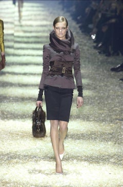 F/W 2003 Gucci by Tom Ford White Satin Panel Zip Stretch Skirt