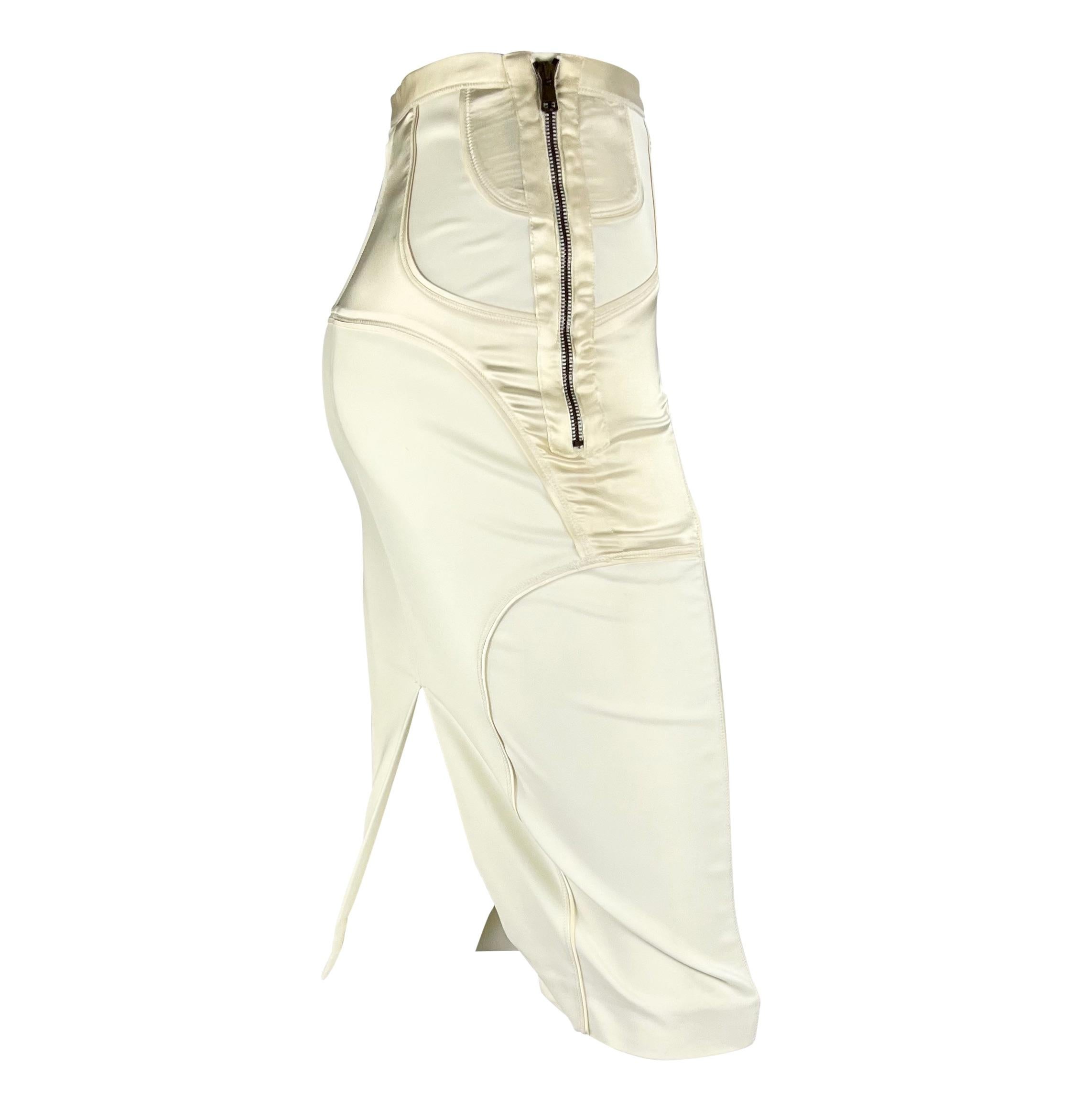 Women's F/W 2003 Gucci by Tom Ford White Satin Panel Zip Stretch Skirt For Sale