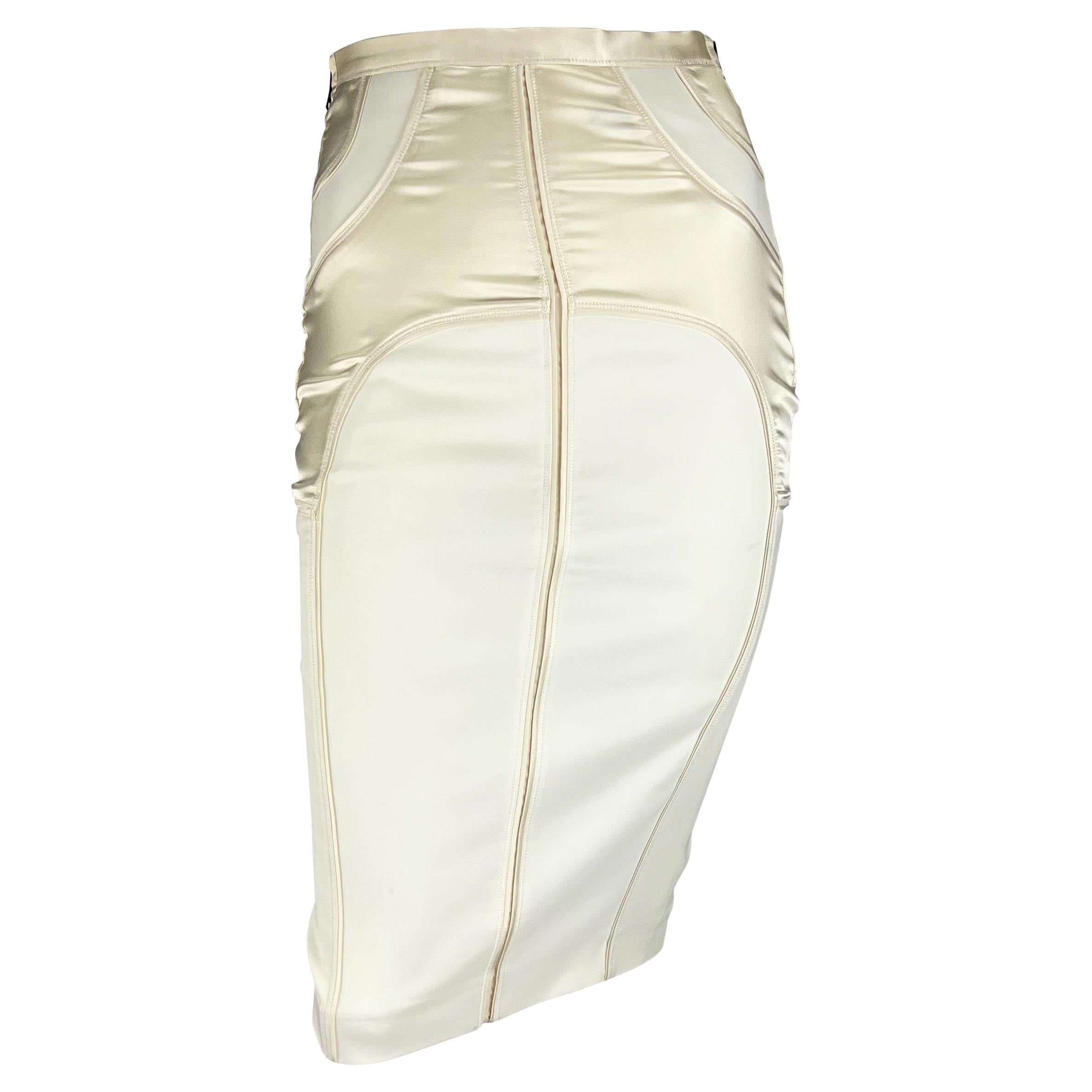 F/W 2003 Gucci by Tom Ford White Satin Panel Zip Stretch Skirt For Sale 1