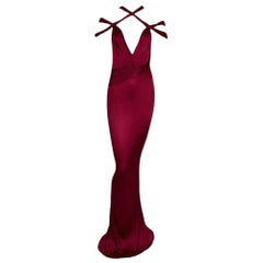 F/W 2003 Gucci Tom Ford Plunging Strappy Bondage Red Slinky Gown Dress