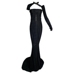 F/W 2003 Gucci Tom Ford Runway Black Bondage One Arm Gown Dress