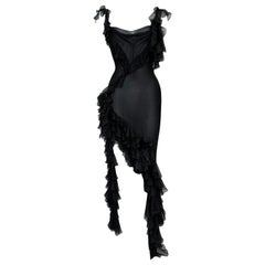 F/W 2003 John Galliano Sheer Black Silk High Slit Gown Dress