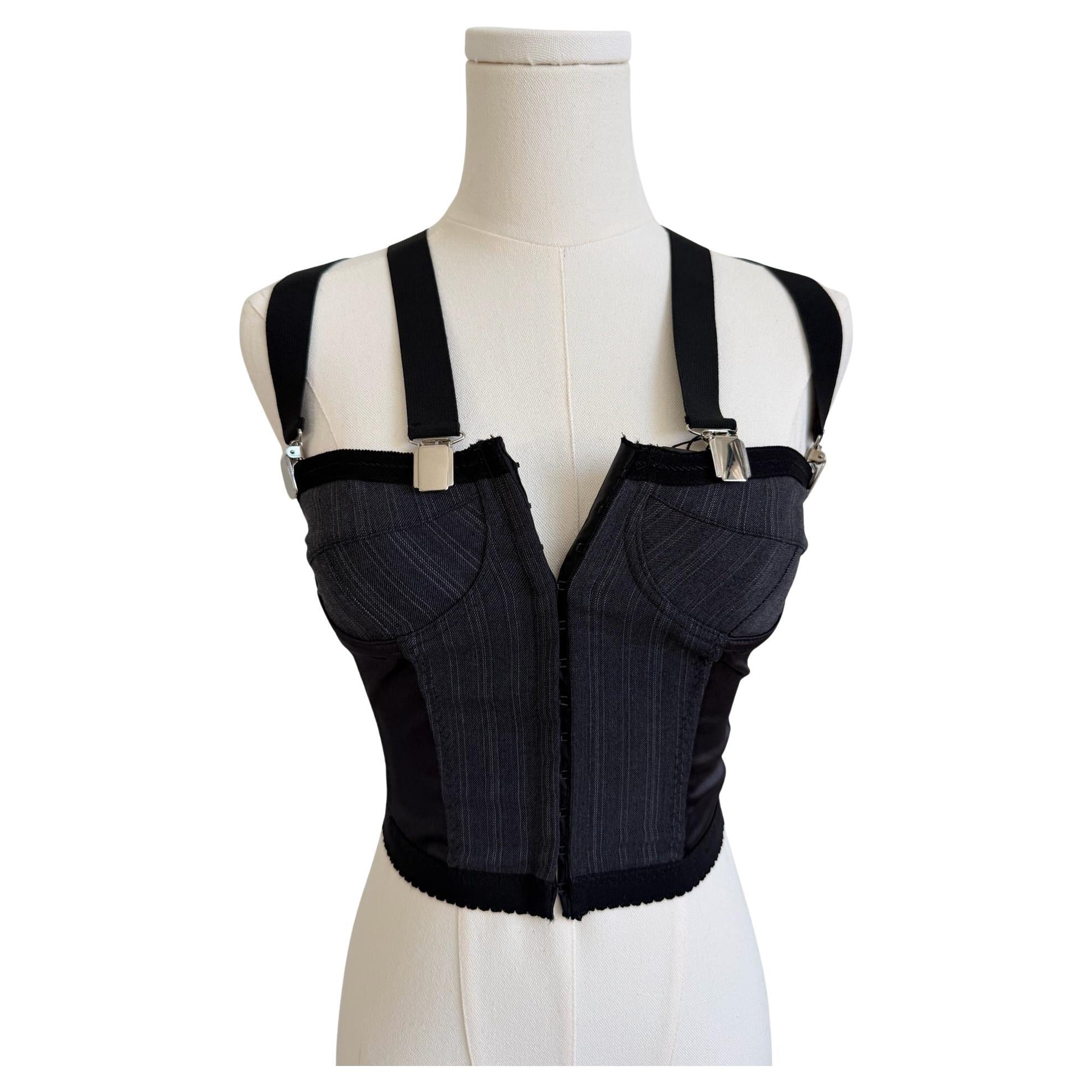 Dolce & Gabbana 2000s Women's Dark Grey Pinstripe Corset with Straps For Sale