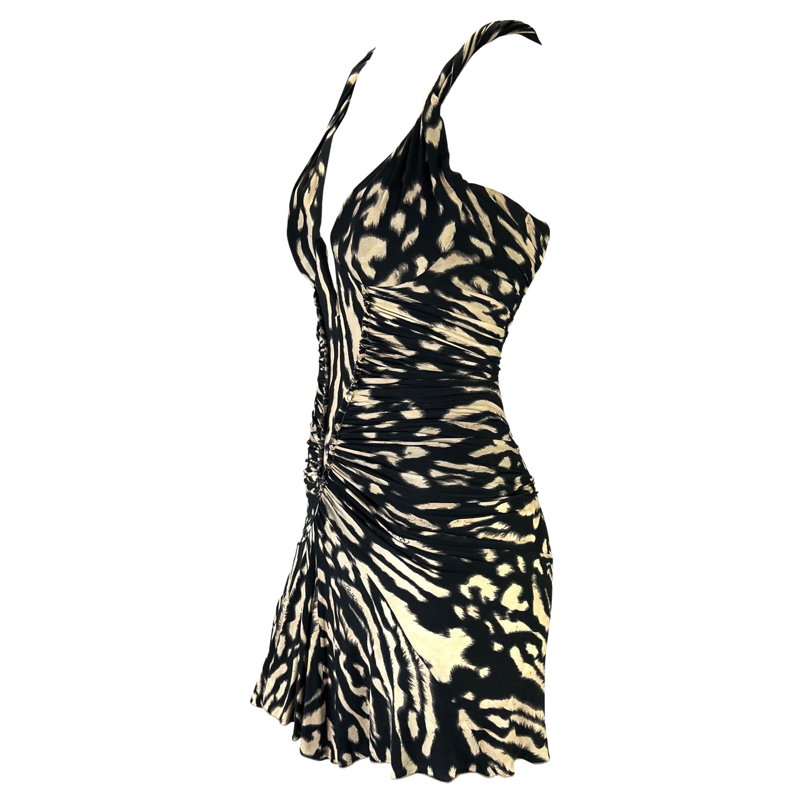 Noir Mini-robe corsetée imprimée animal, défilé Roberto Cavalli A/H 2003 en vente