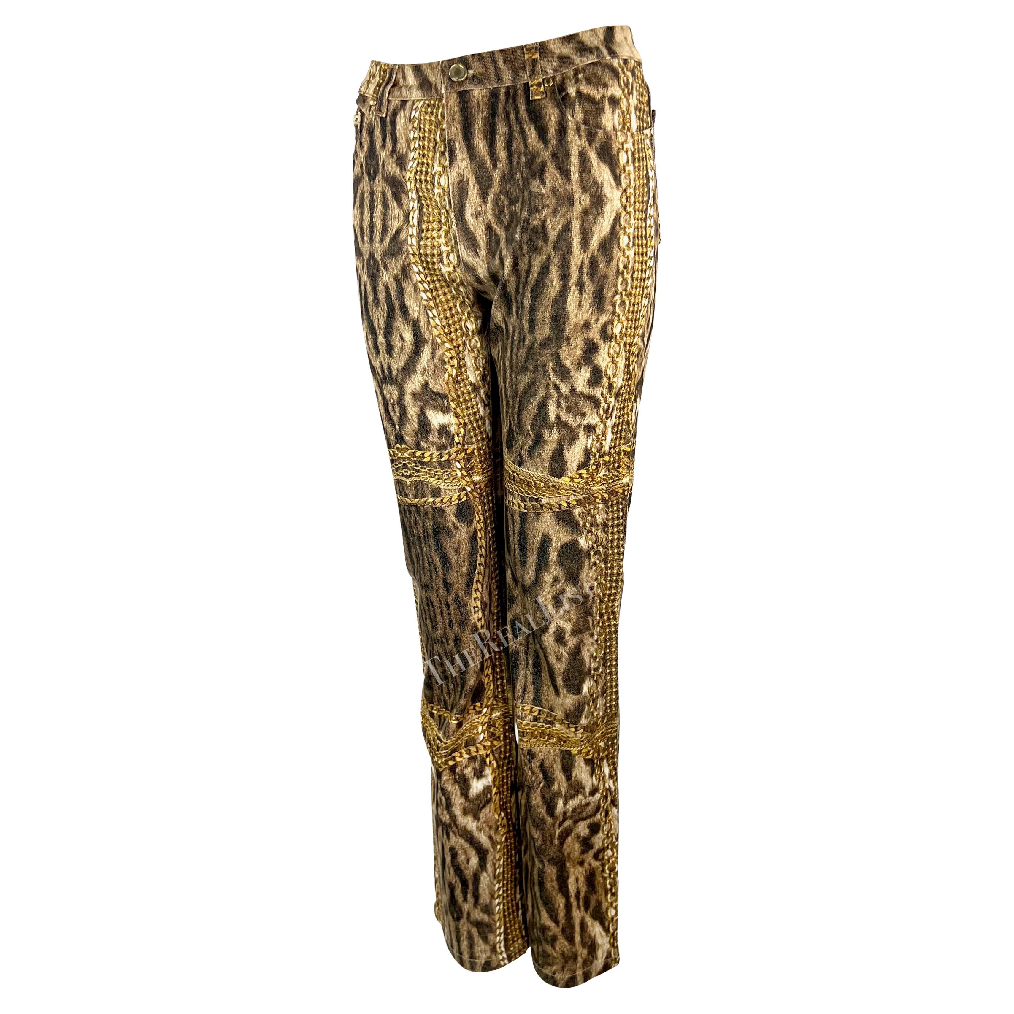 F/W 2003 Roberto Cavalli Animal Gold Chain Trompe l'œil Print Jeans In Excellent Condition For Sale In West Hollywood, CA