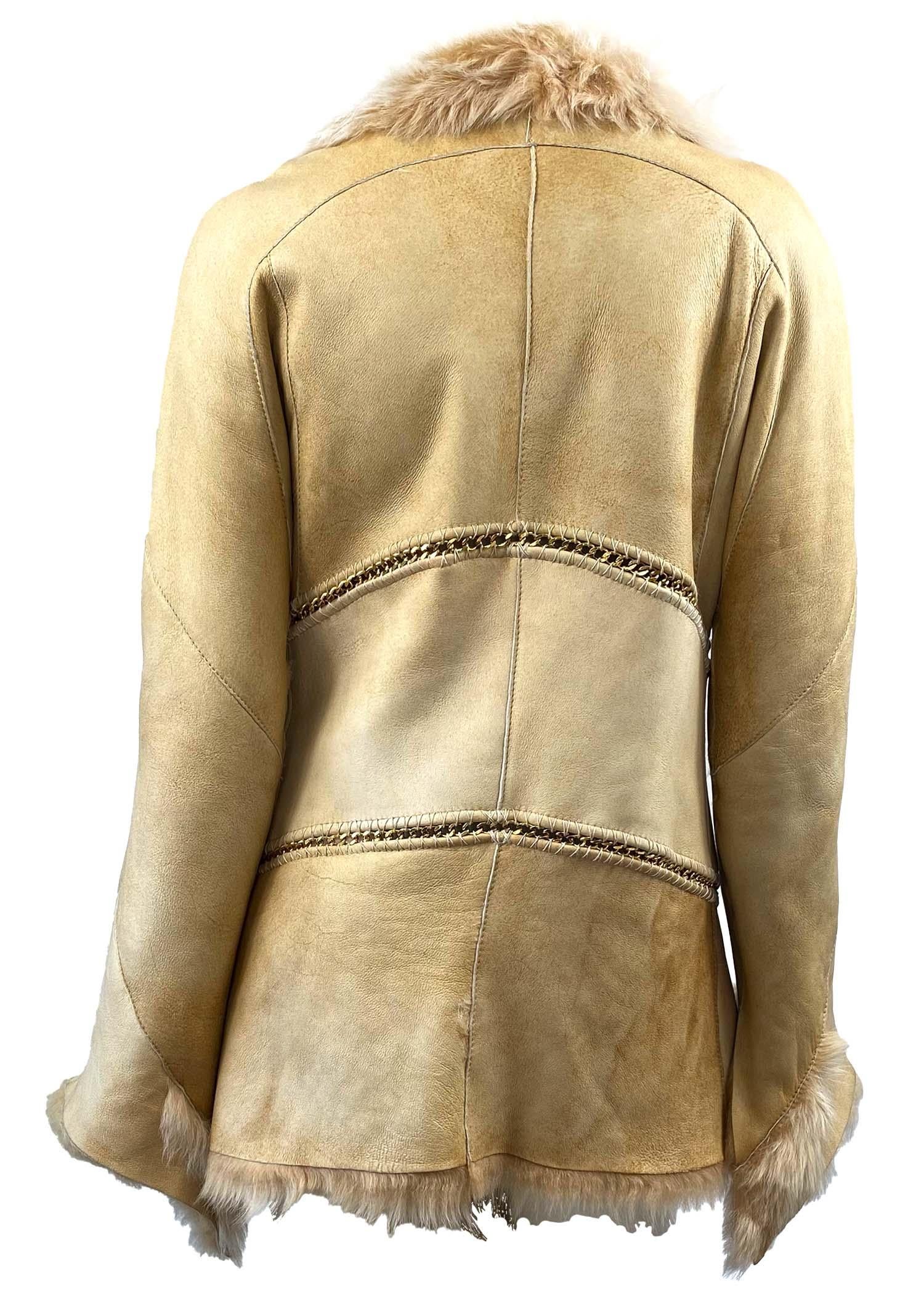 Brown F/W 2003 Roberto Cavalli Shearling Chain Suede Oversized Coat For Sale
