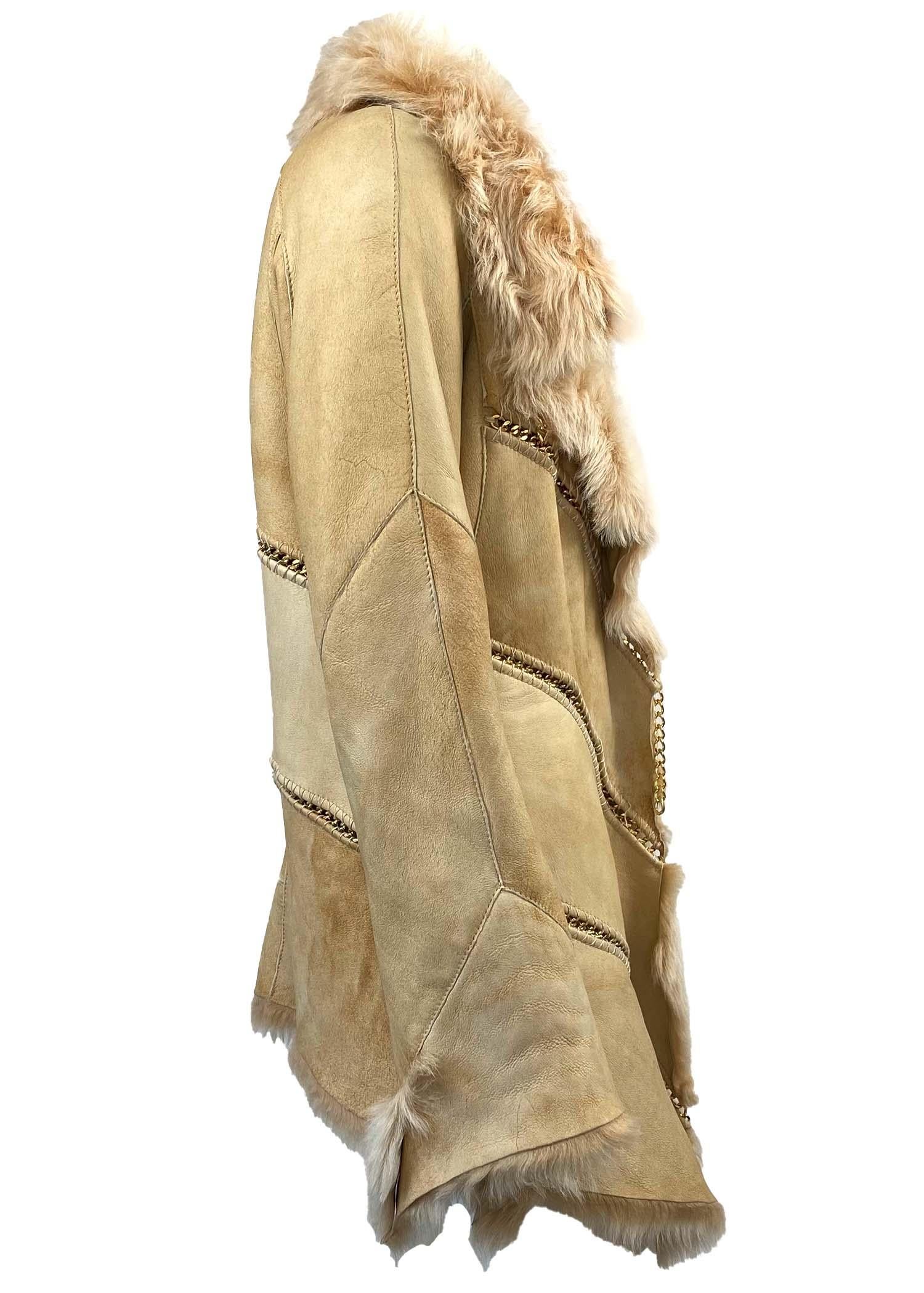 F/W 2003 Roberto Cavalli Shearling Chain Suede Oversized Coat In Good Condition For Sale In West Hollywood, CA