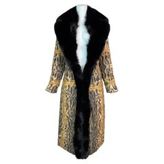 F/W 2003 Roberto Cavalli Unisex Leopard & Chains Print Silk Reversible Coat Fur