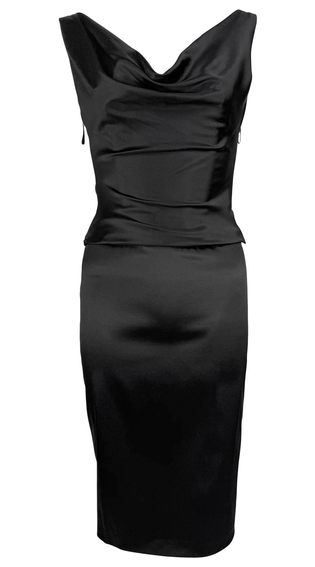 F/W 2003 Stella McCartney Runway Black Satin Corseted Cowl Cocktail Dress For Sale 6
