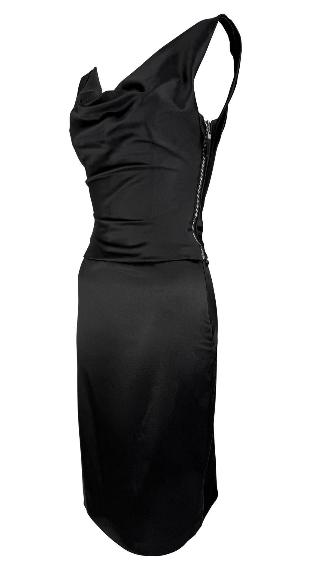 De las mujeres F/W 2003 Pasarela Stella McCartney Vestido de cóctel de satén negro con cuello de cisne corsé en venta