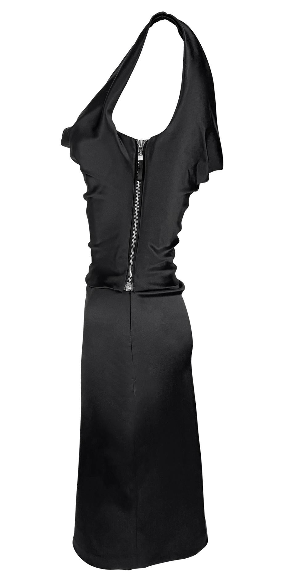 F/W 2003 Stella McCartney Runway Black Satin Corseted Cowl Cocktail Dress For Sale 2