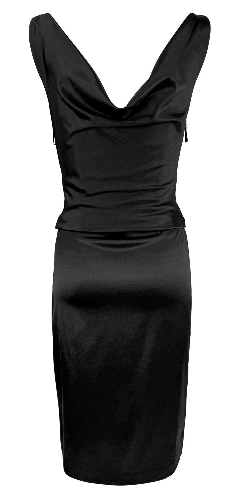 F/W 2003 Stella McCartney Runway Black Satin Corseted Cowl Cocktail Dress For Sale 3