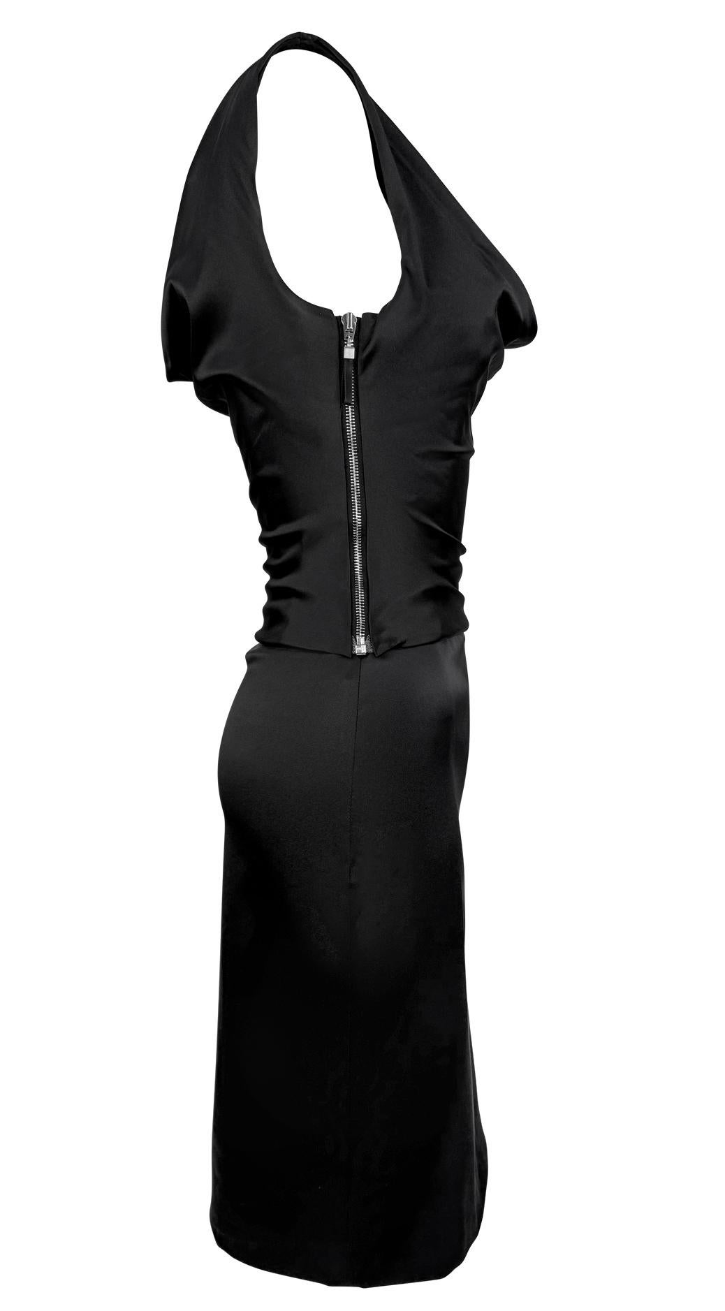 F/W 2003 Stella McCartney Runway Black Satin Corseted Cowl Cocktail Dress For Sale 4
