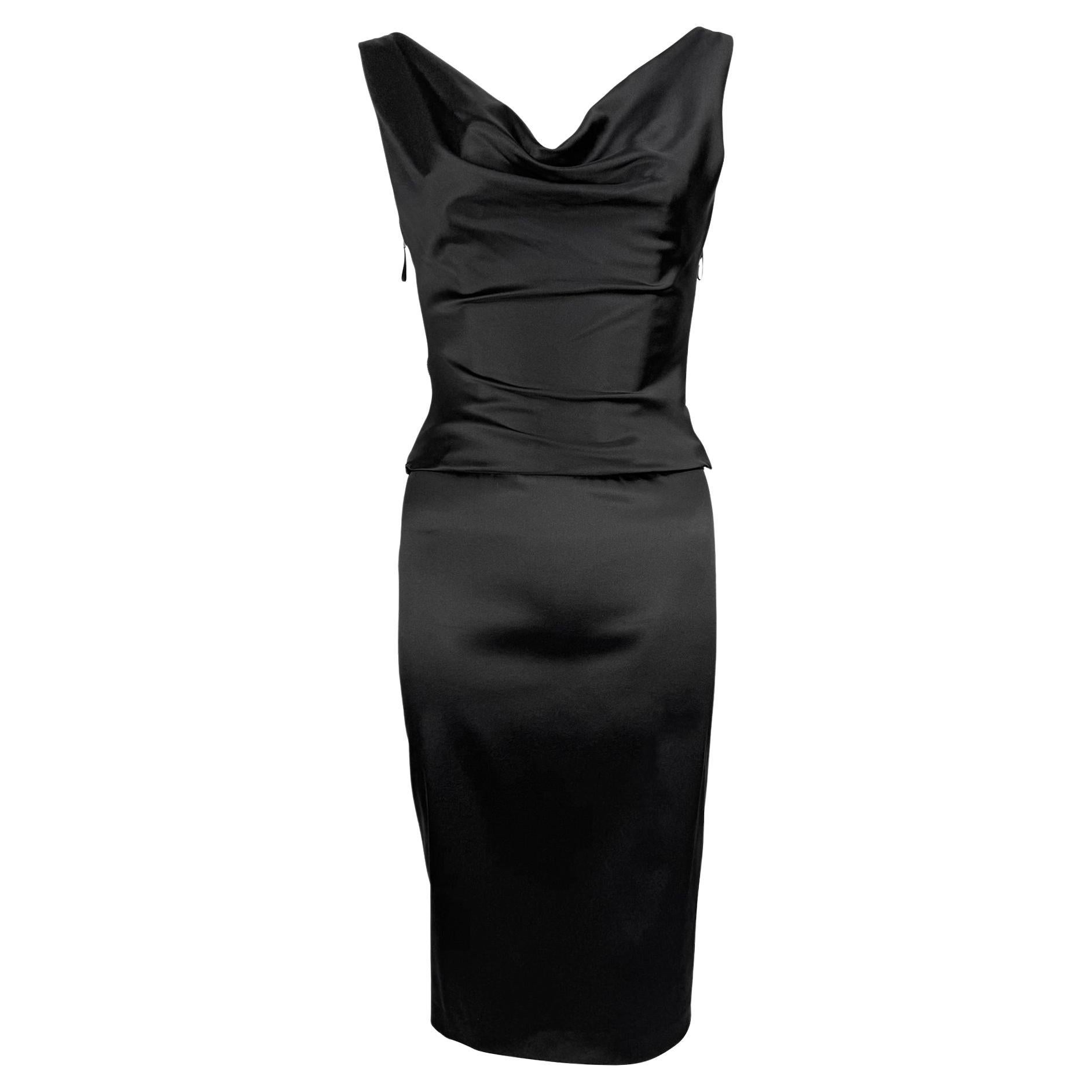 F/W 2003 Stella McCartney Runway Black Satin Corseted Cowl Cocktail Dress For Sale