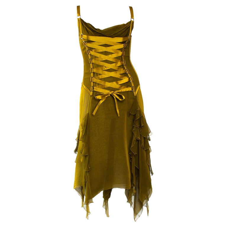 F/W 2003 Versace Beyonc Corseted Olive Green Dress by Donatella Versace