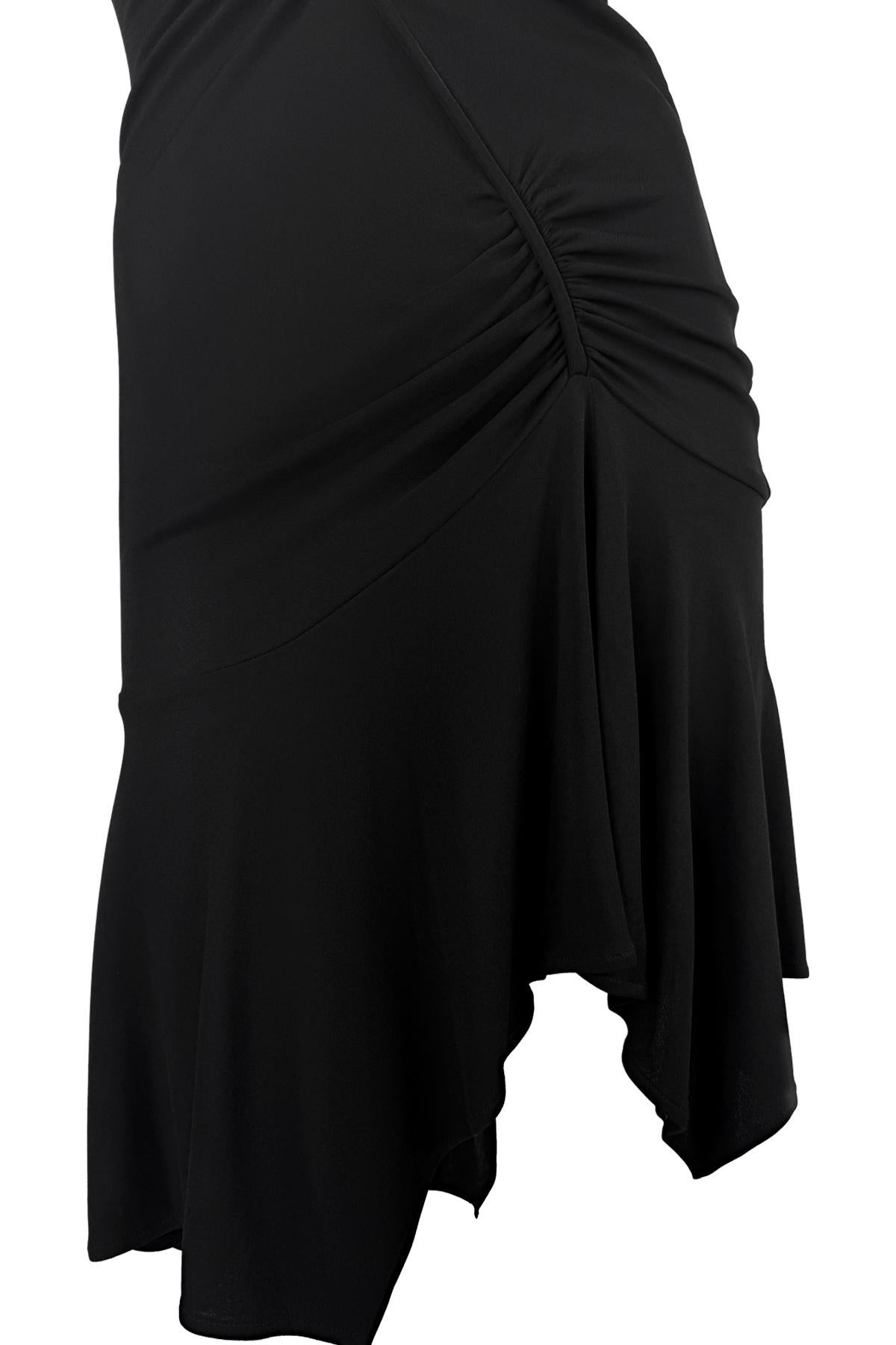 F/W 2003 Versace by Donatella Black Ruched Asymmetric Flare Bodycon Dress In Excellent Condition For Sale In West Hollywood, CA