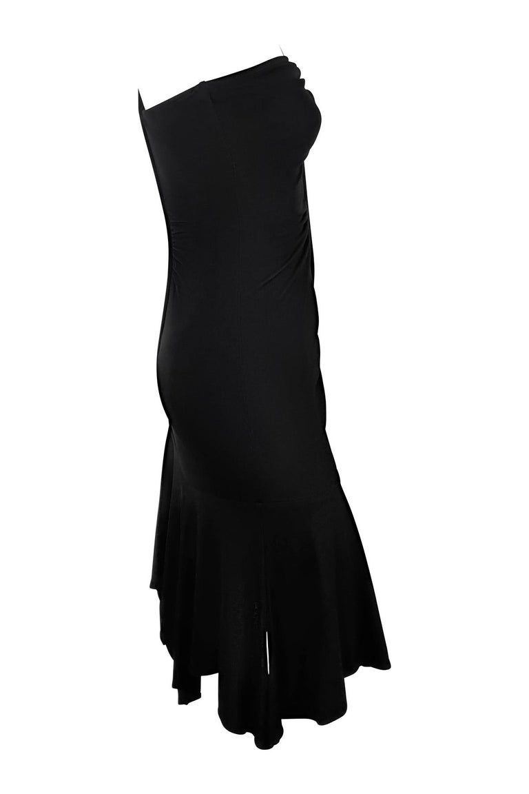 F/W 2003 Versace by Donatella Black Ruched Asymmetric Flare Bodycon Dress For Sale at 1stDibs F/W 2003 Versace by Donatella Black Ruched Asymmetric Flare Bodycon Dress For Sale at 1stDibs
