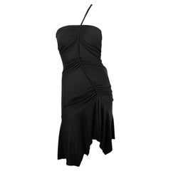 F/W 2003 Versace by Donatella Black Ruched Asymmetric Flare Bodycon Dress