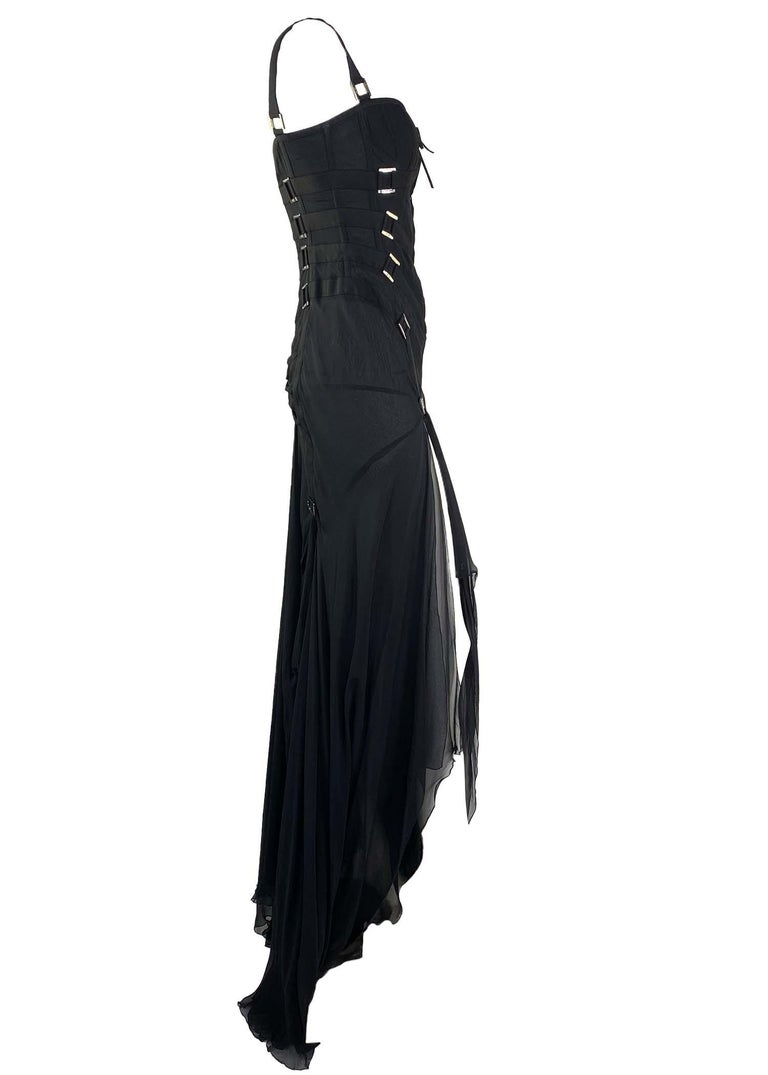 F/W 2003 Versace by Donatella Black Strap Corset Chiffon Gown at 1stDibs