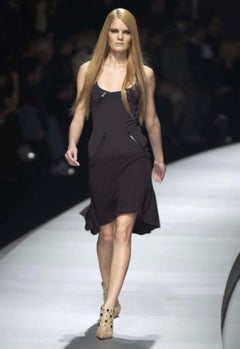 F/W 2003 Versace by Donatella Black Zipper Flare Runway Dress
