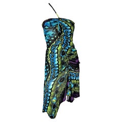 F/W 2003 Versace by Donatella Versace Vestido acampanado Bodycon con estampado de mariposas