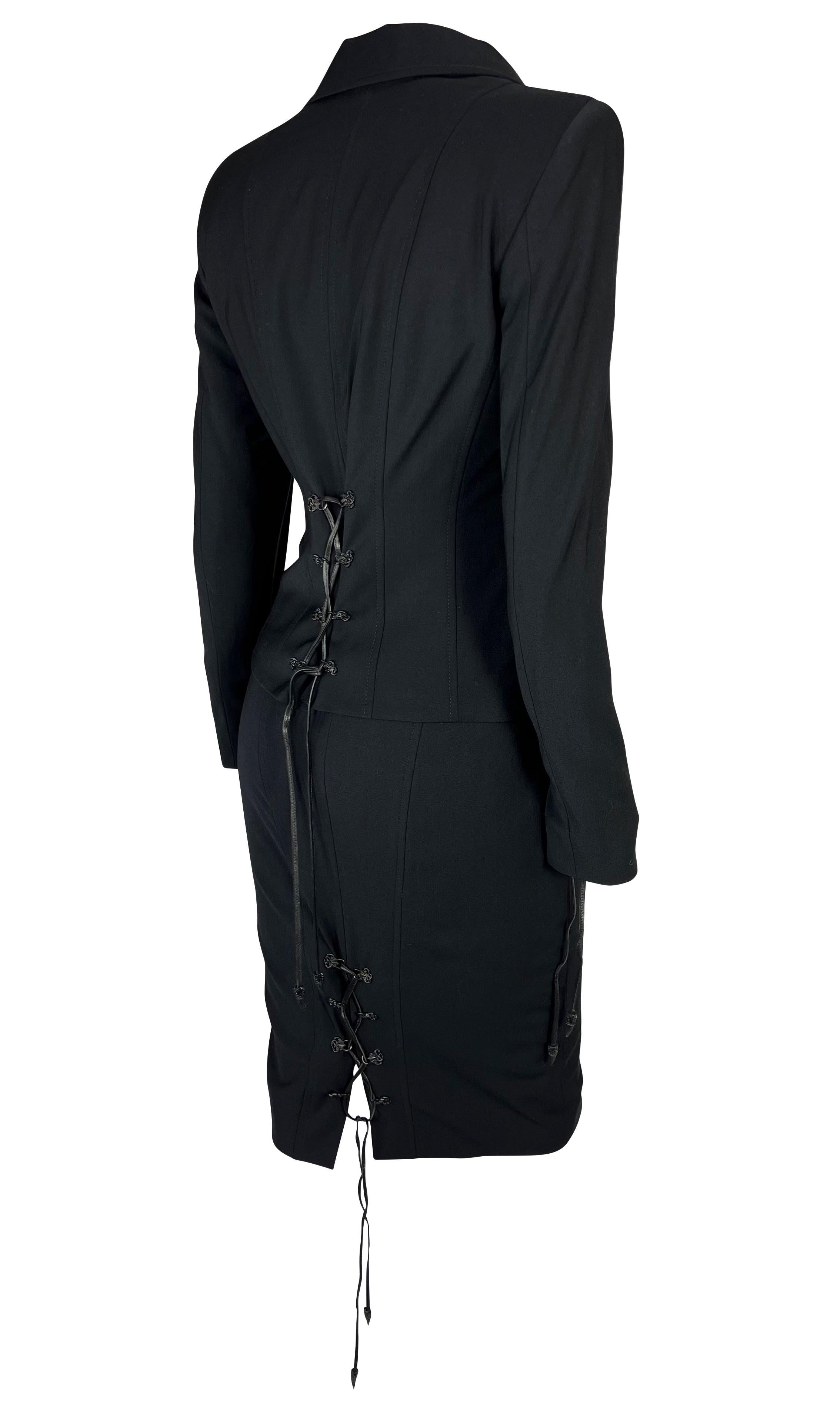 Women's F/W 2003 Versace by Donatella Leather Lace-Up Serpent Black Skirt Suit For Sale