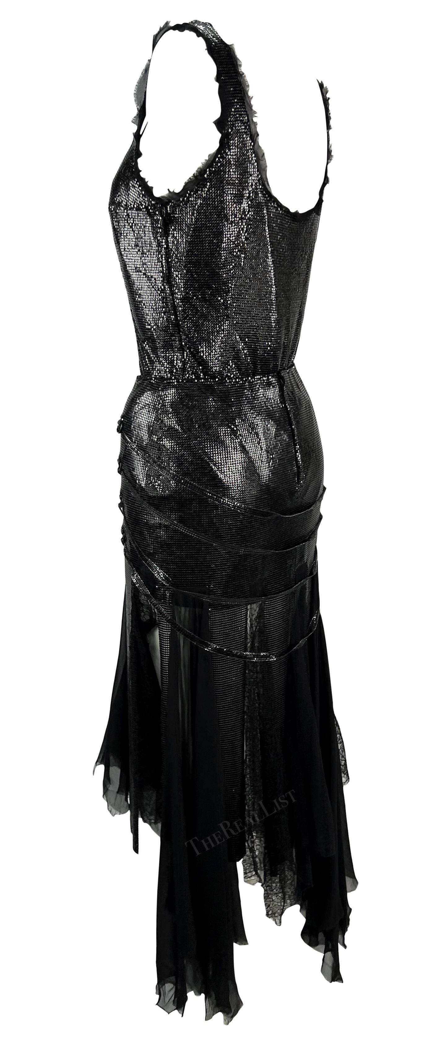 F/W 2003 Versace by Donatella Runway Black Oroton Metal Chiffon Lace Skirt Set For Sale 8