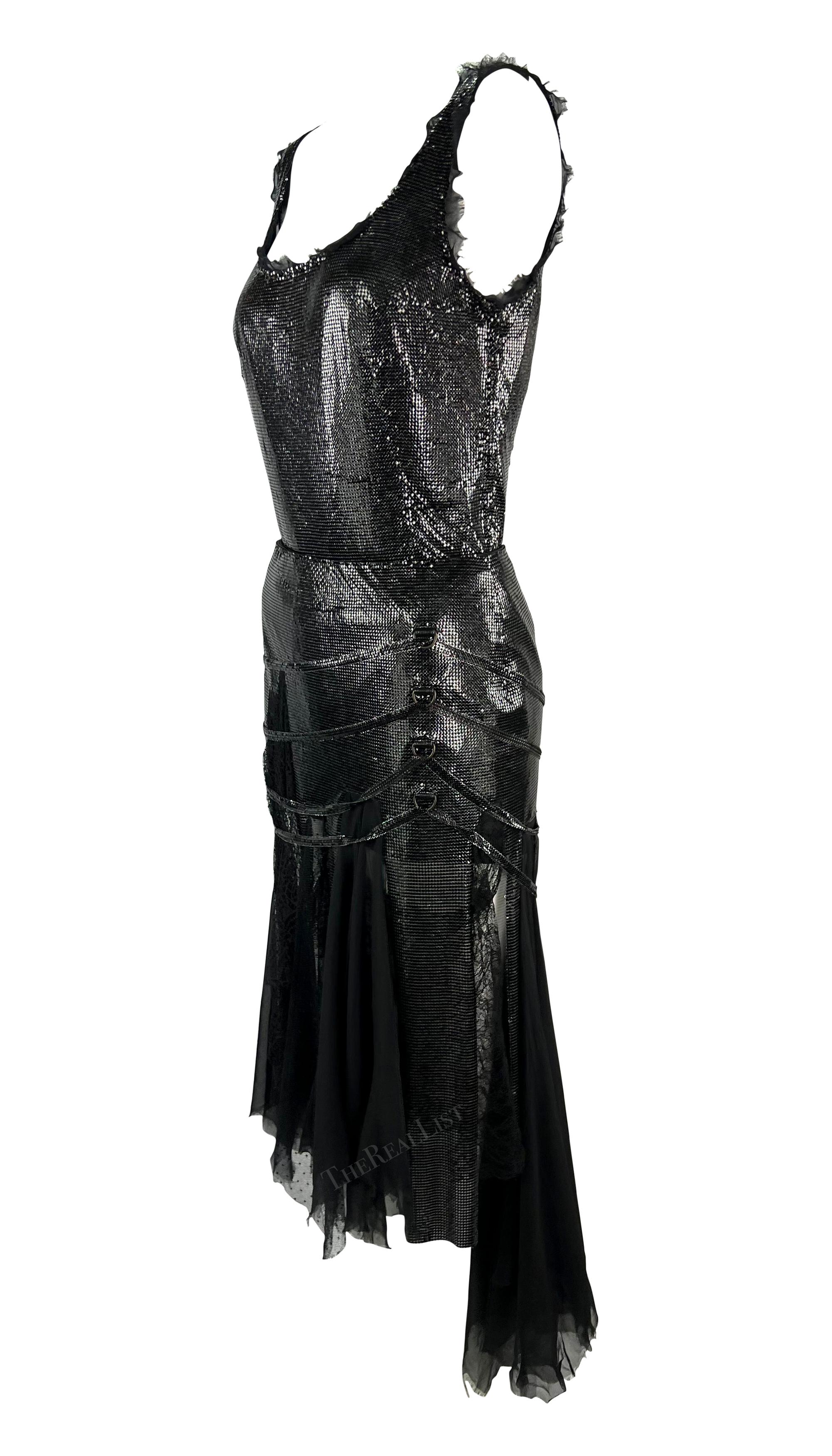 F/W 2003 Versace by Donatella Runway Black Oroton Metal Chiffon Lace Skirt Set For Sale 10