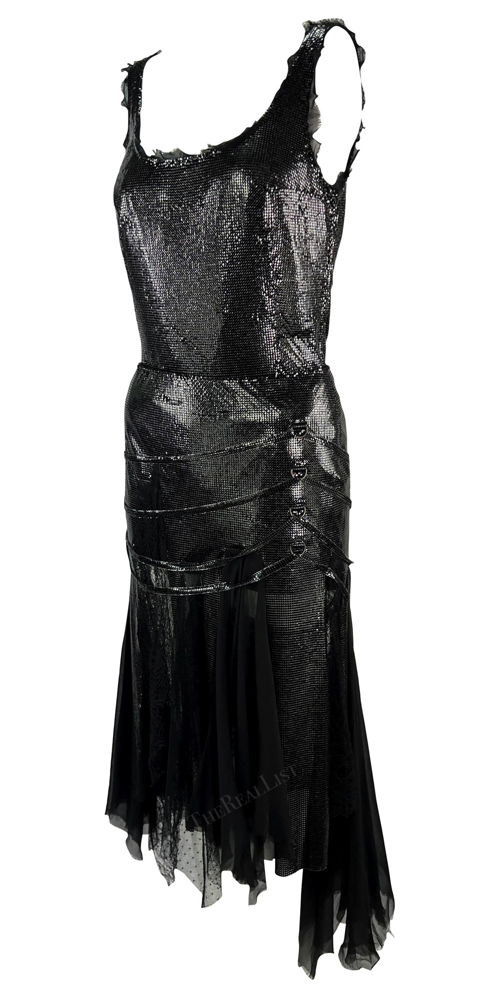 F/W 2003 Versace by Donatella Runway Black Oroton Metal Chiffon Lace Skirt Set 12