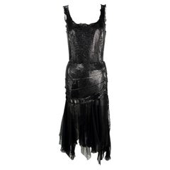 Retro F/W 2003 Versace by Donatella Runway Black Oroton Metal Chiffon Lace Skirt Set