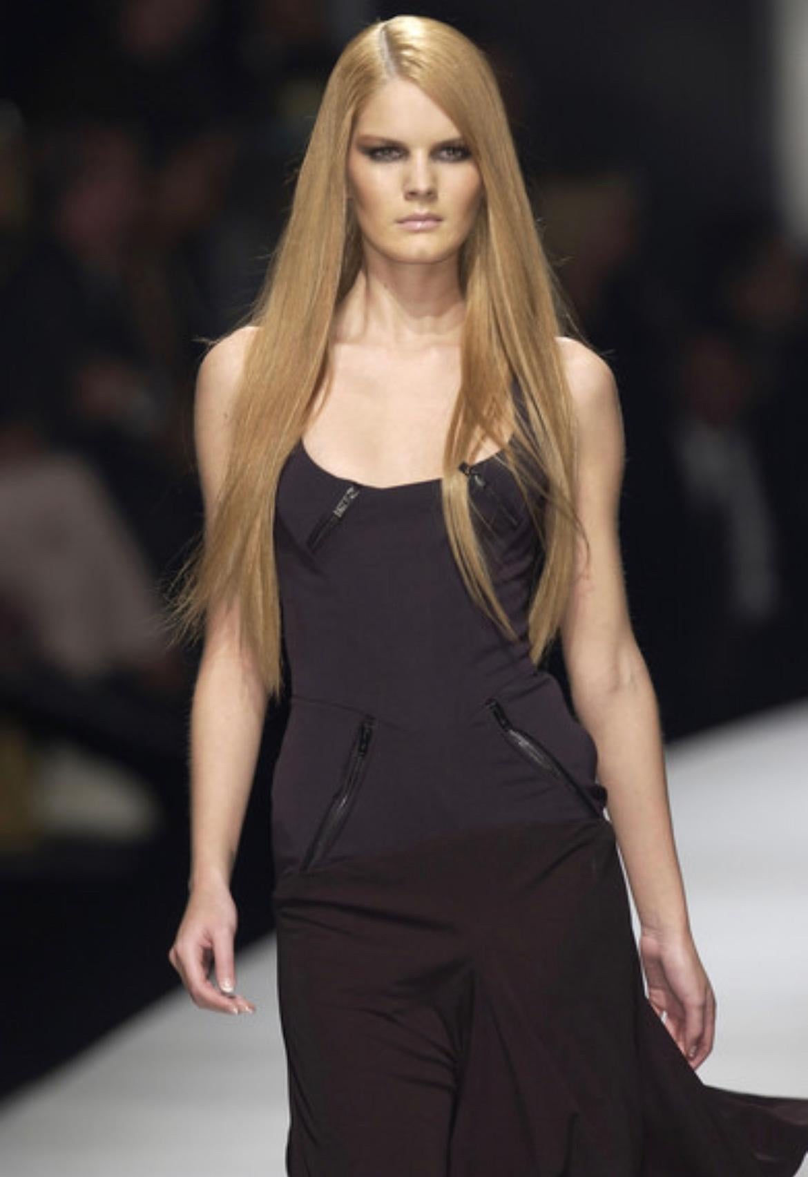 Women's F/W 2003 Versace by Donatella Runway Black Zipper Strap Flare Runway Dress For Sale