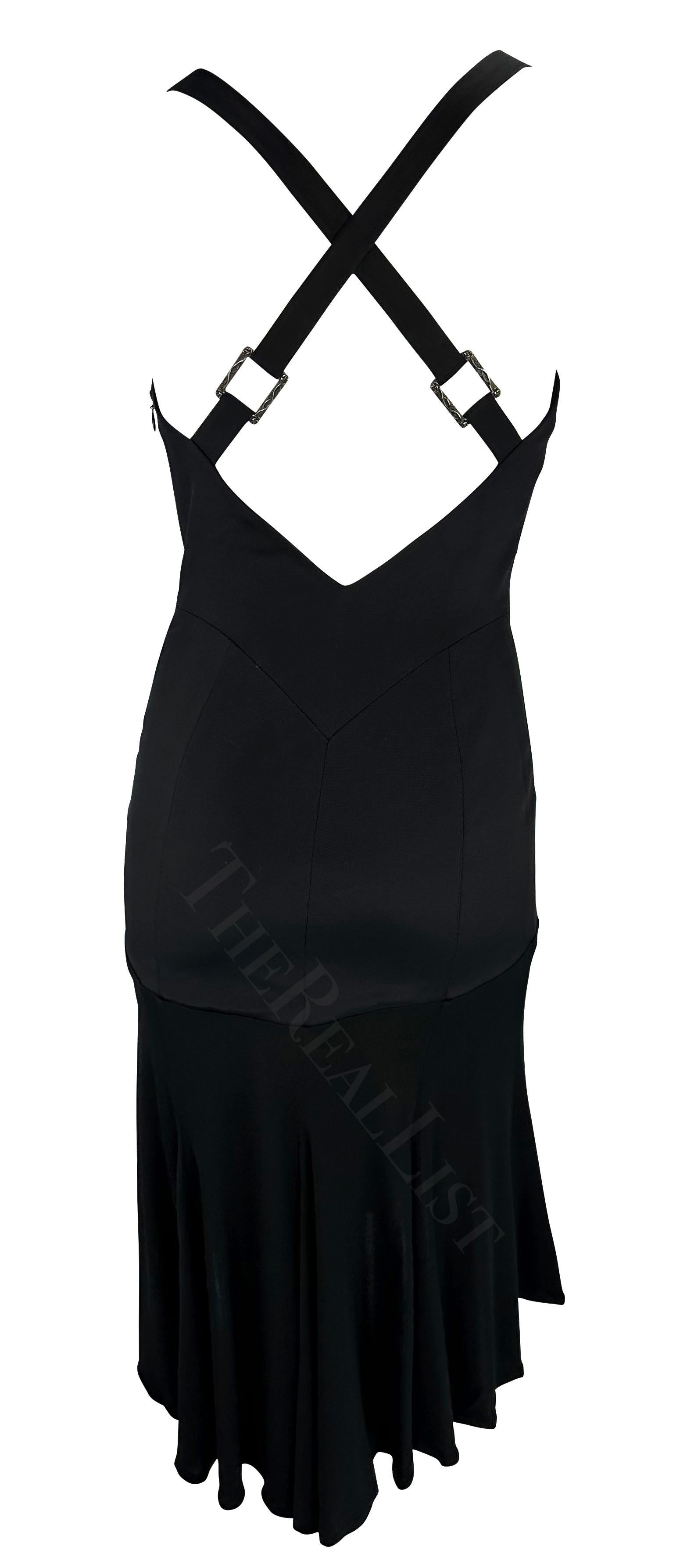 F/W 2003 Versace by Donatella Runway Black Zipper Strap Flare Runway Dress For Sale 3