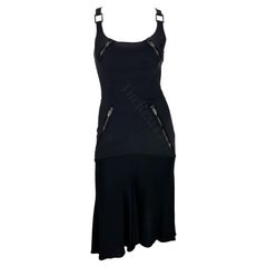F/W 2003 Versace by Donatella Runway Black Zipper Strap Flare Runway Dress