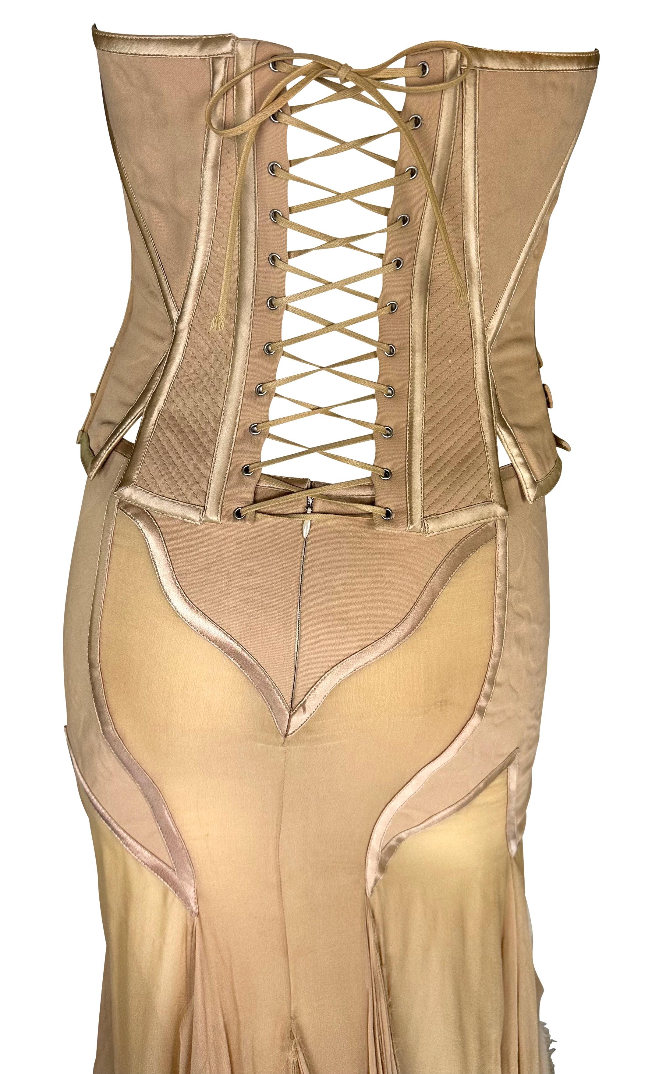 F/W 2003 Versace by Donatella Runway Bustier Corset Buckle Chiffon Skirt Set For Sale 3