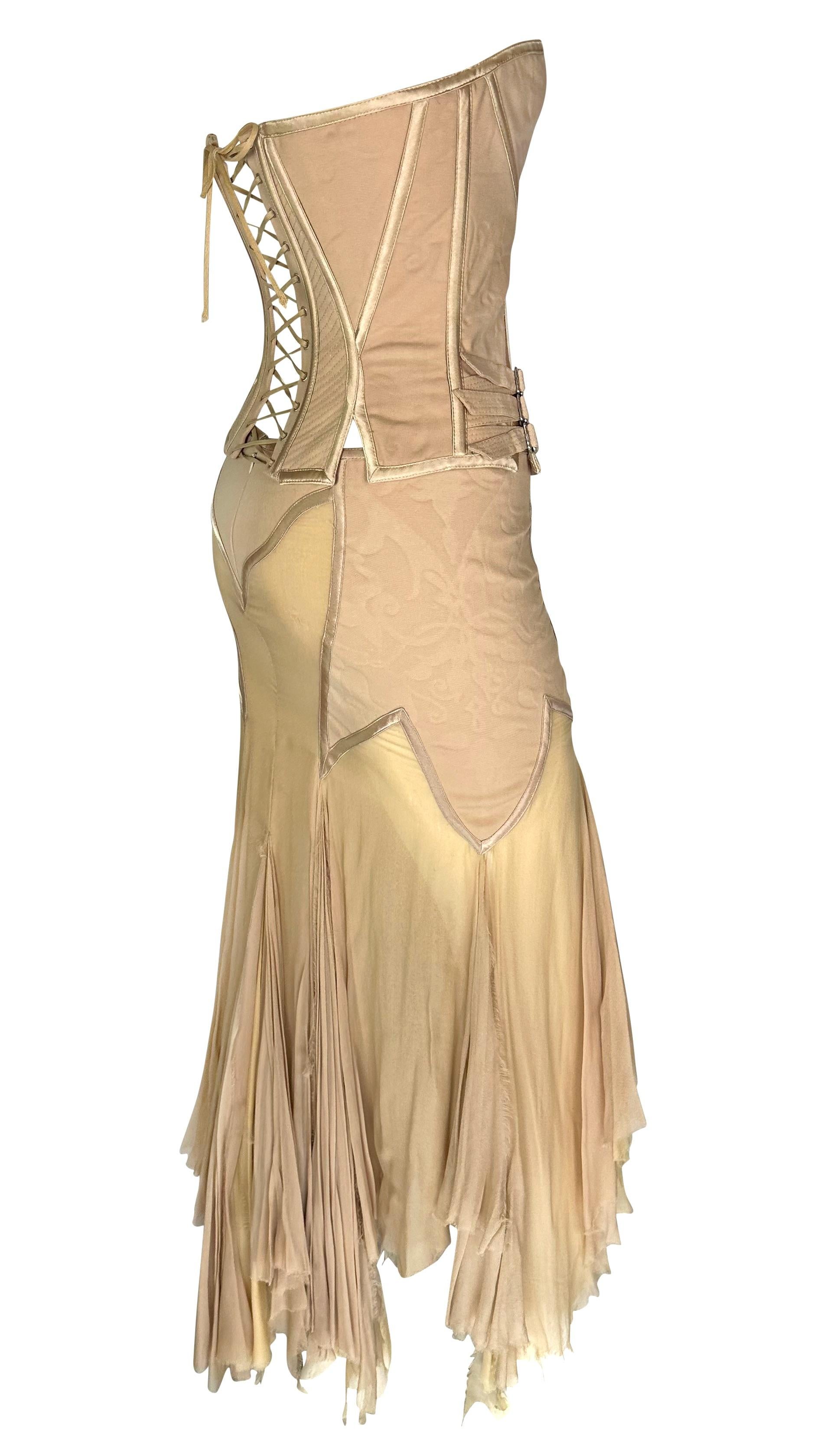 F/W 2003 Versace by Donatella Runway Bustier Corset Buckle Chiffon Skirt Set For Sale 5