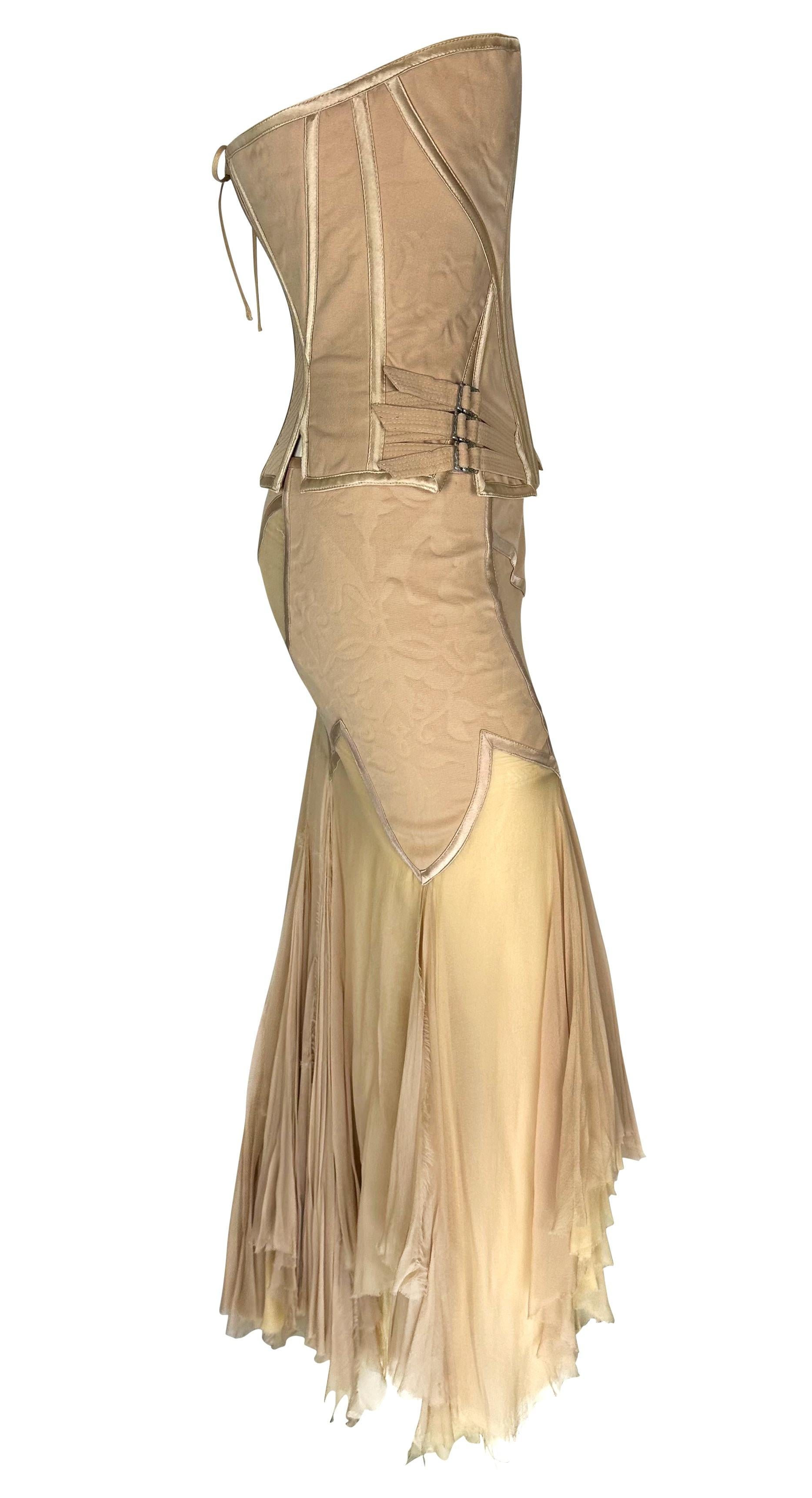 F/W 2003 Versace by Donatella Runway Bustier Corset Buckle Chiffon Skirt Set For Sale 5
