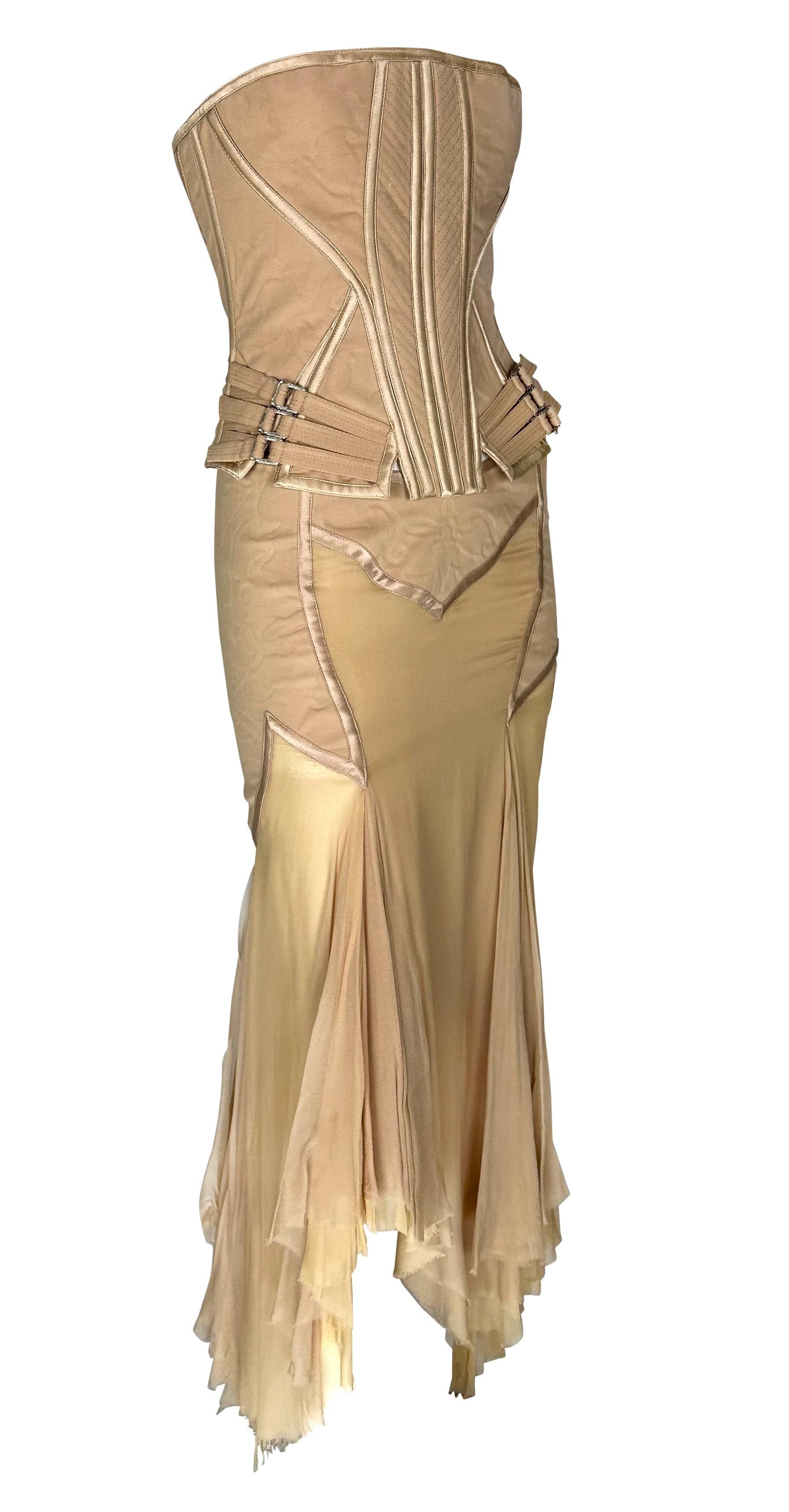 F/W 2003 Versace by Donatella Runway Bustier Corset Buckle Chiffon Skirt Set For Sale 7