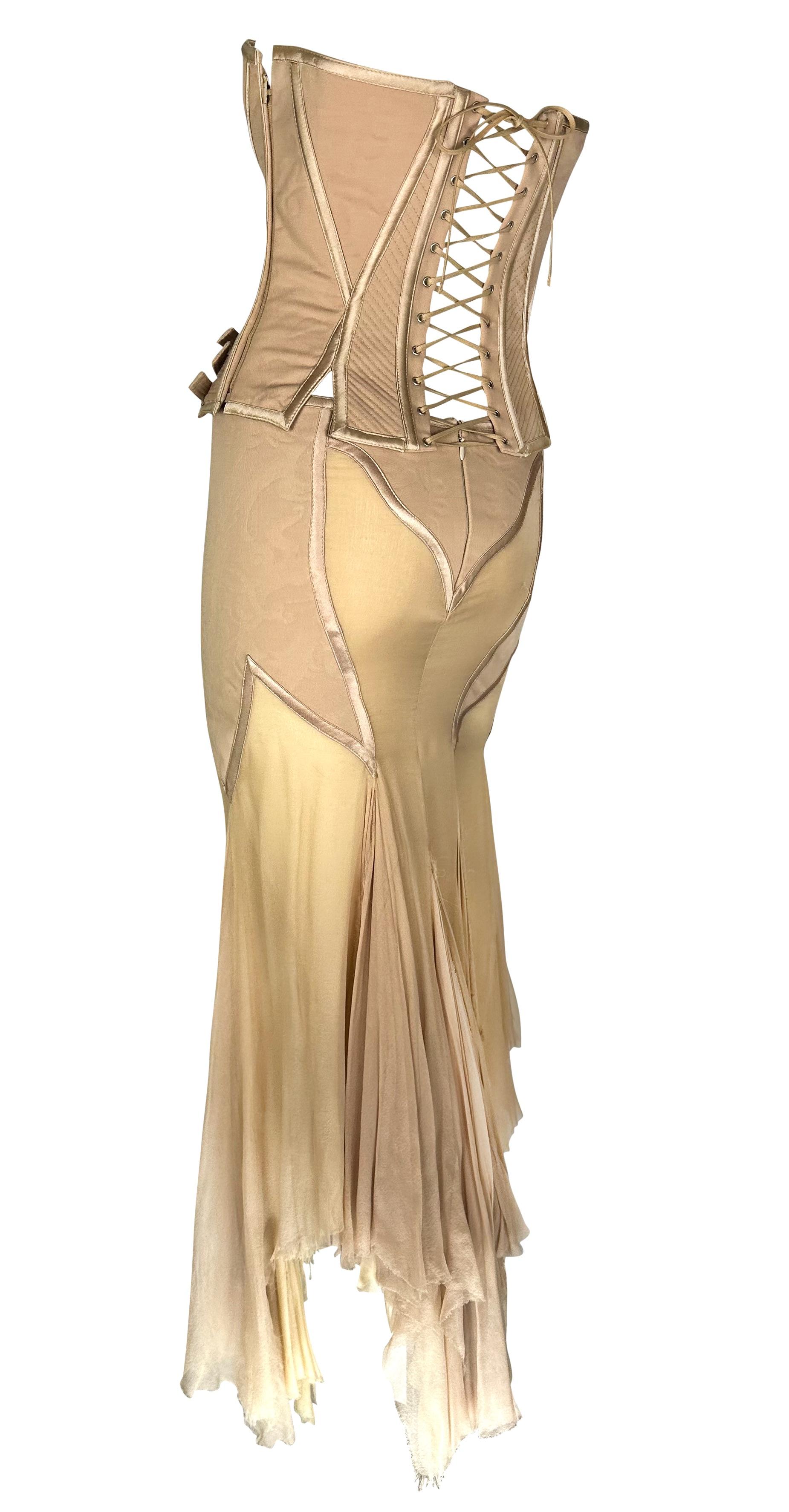 F/W 2003 Versace by Donatella Runway Bustier Corset Buckle Chiffon Skirt Set For Sale 2