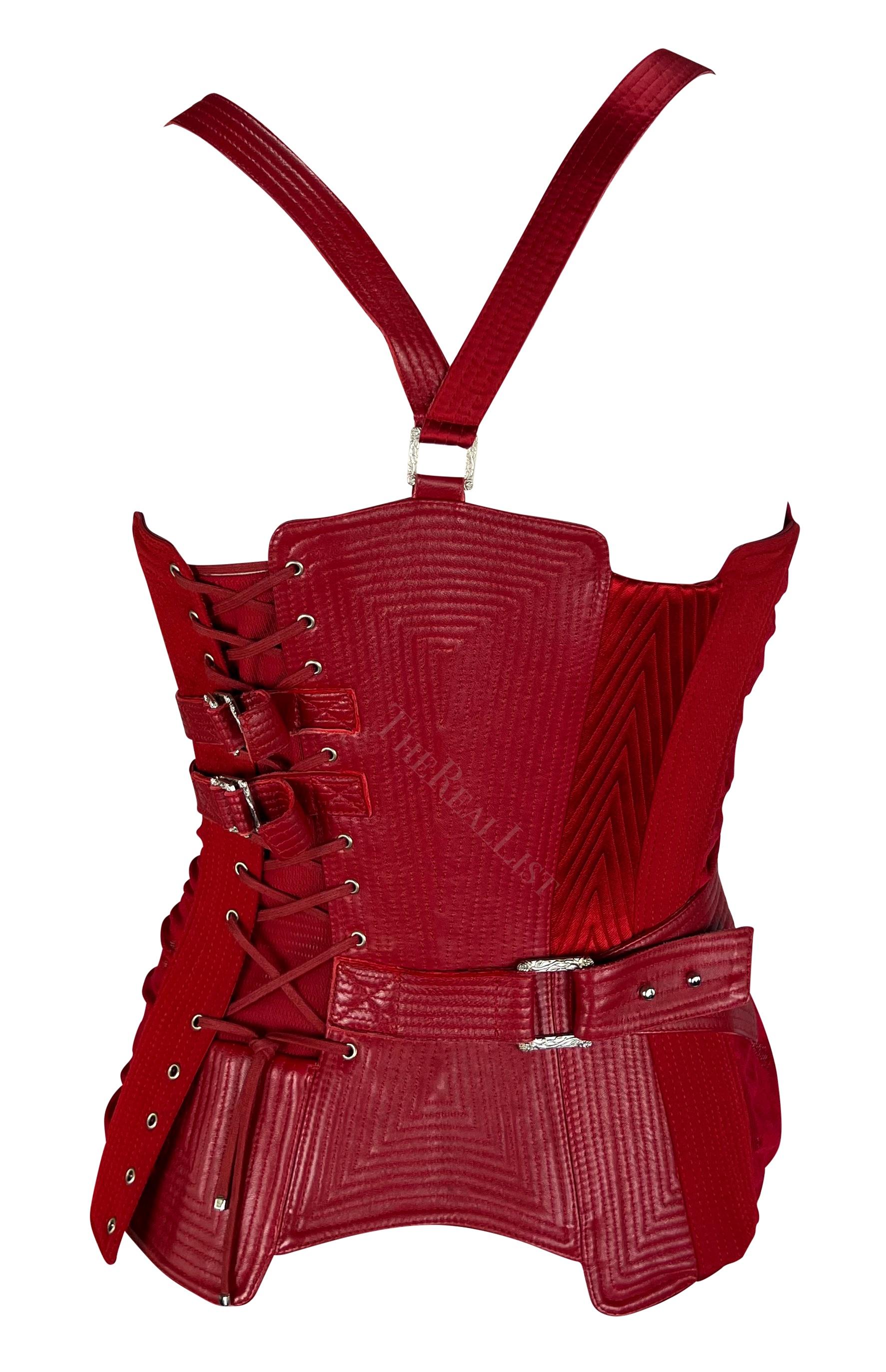 F/W 2003 Versace by Donatella Versace Red Quilted Leather Runway Corset Top 5