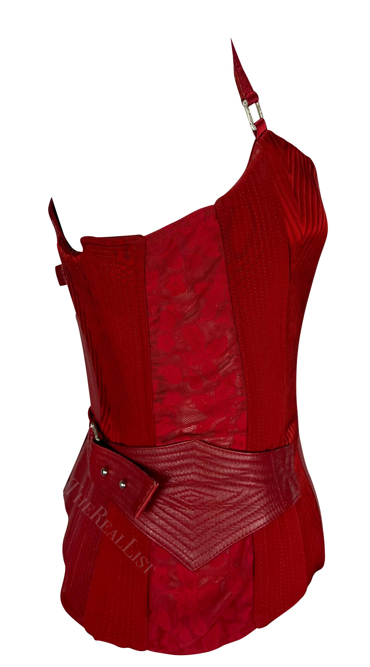 F/W 2003 Versace by Donatella Versace Red Quilted Leather Runway Corset Top 6