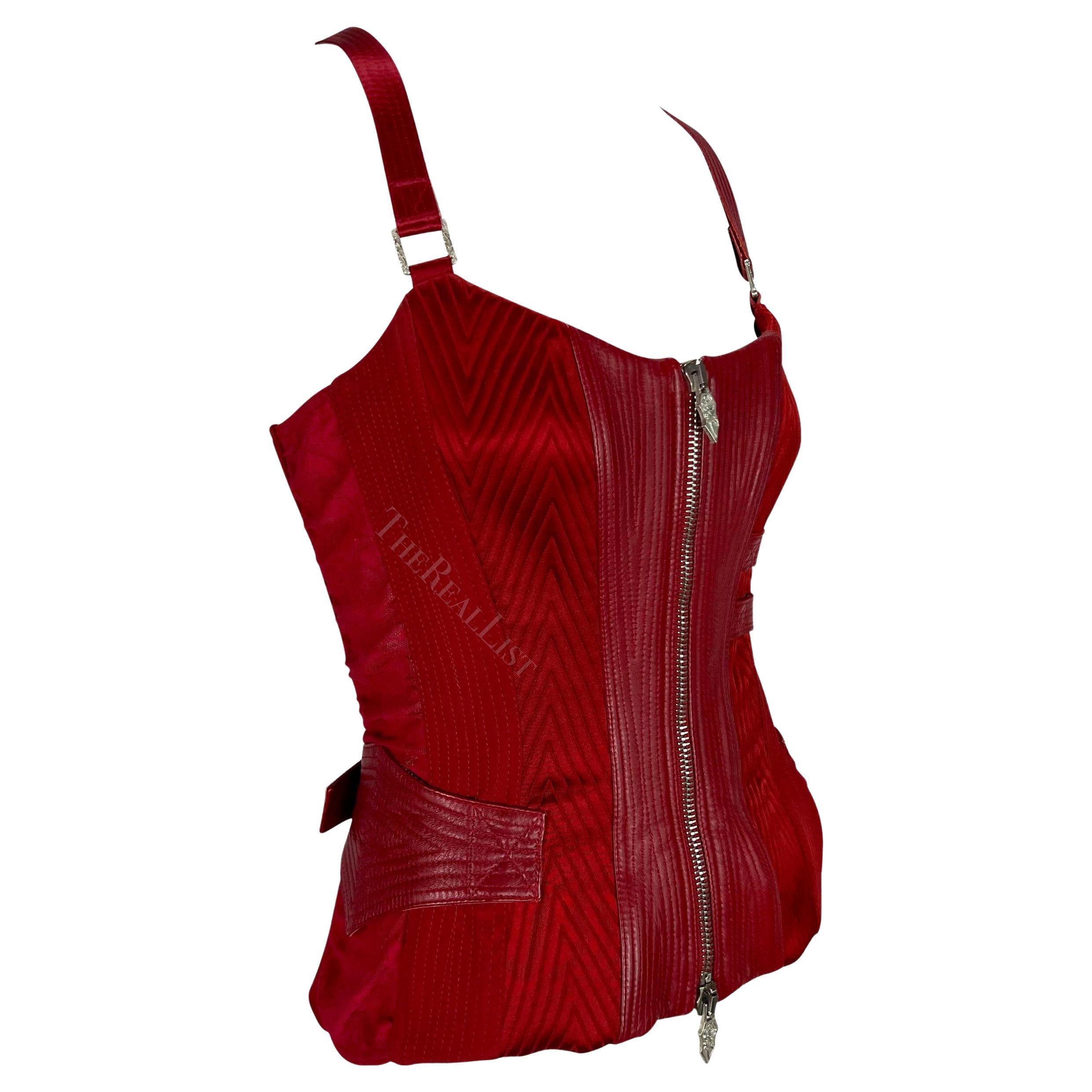 F/W 2003 Versace by Donatella Versace Red Quilted Leather Runway Corset Top 7