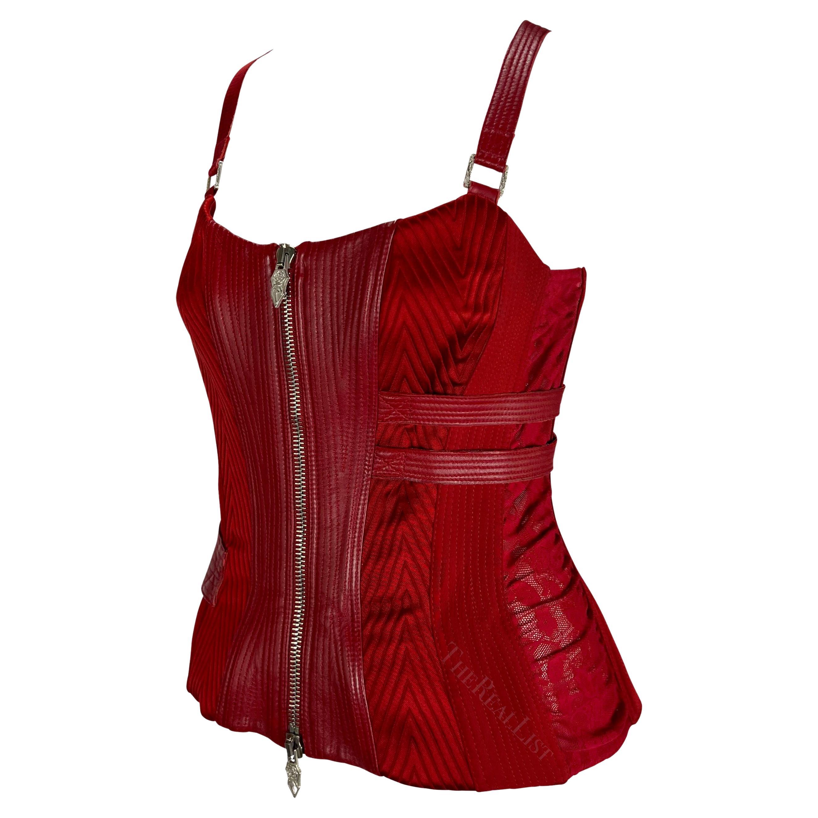 F/W 2003 Versace by Donatella Versace Red Quilted Leather Runway Corset Top In Excellent Condition In West Hollywood, CA