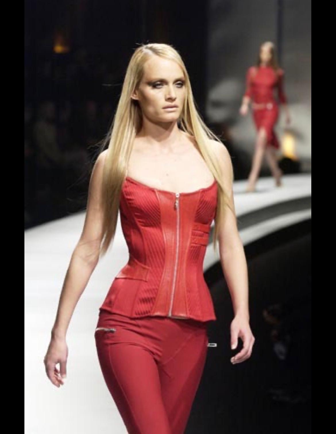 Women's F/W 2003 Versace by Donatella Versace Red Quilted Leather Runway Corset Top