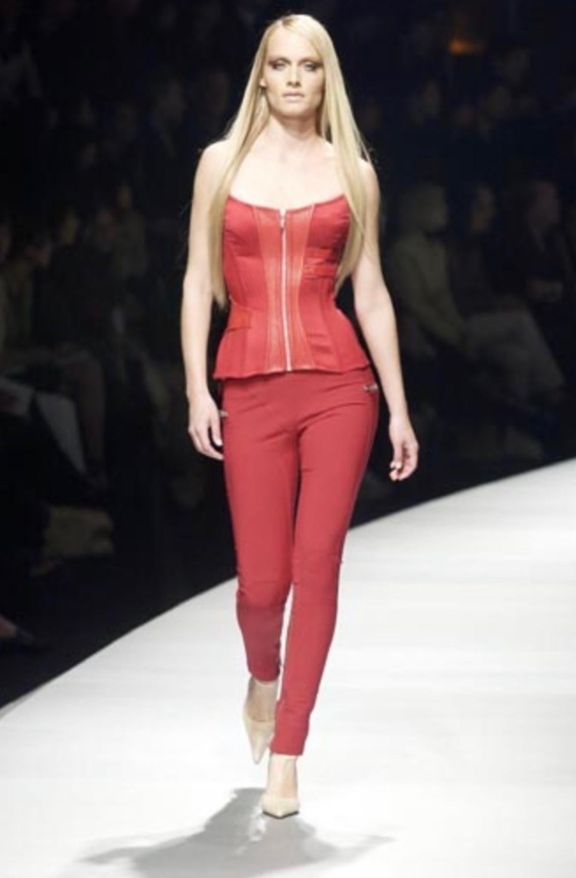 F/W 2003 Versace by Donatella Versace Red Quilted Leather Runway Corset Top 2