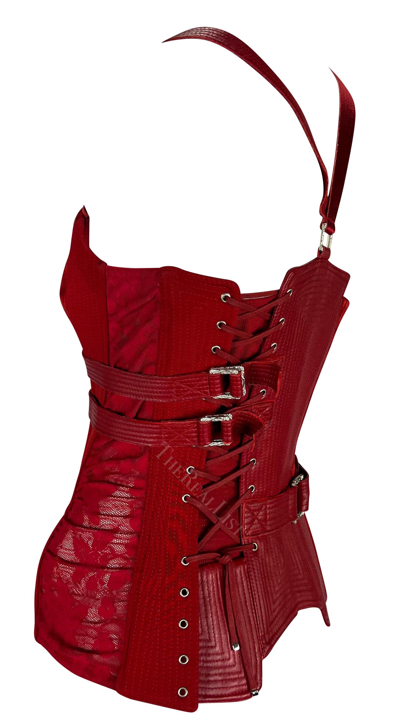 F/W 2003 Versace by Donatella Versace Red Quilted Leather Runway Corset Top 4