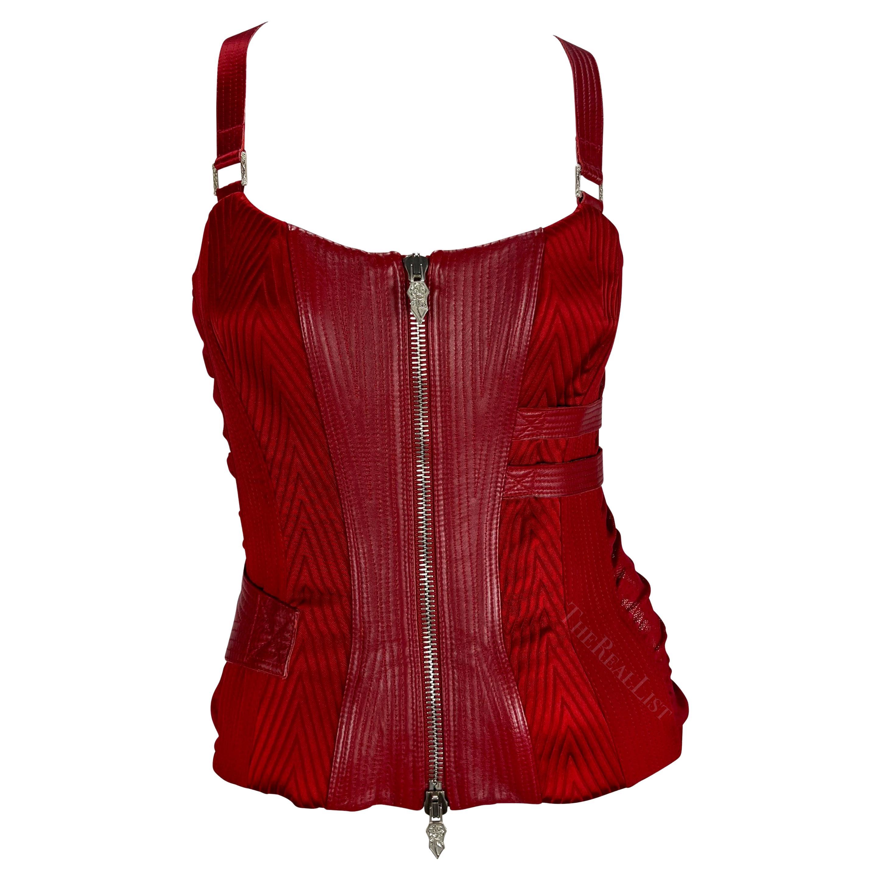F/W 2003 Versace by Donatella Versace Red Quilted Leather Runway Corset Top