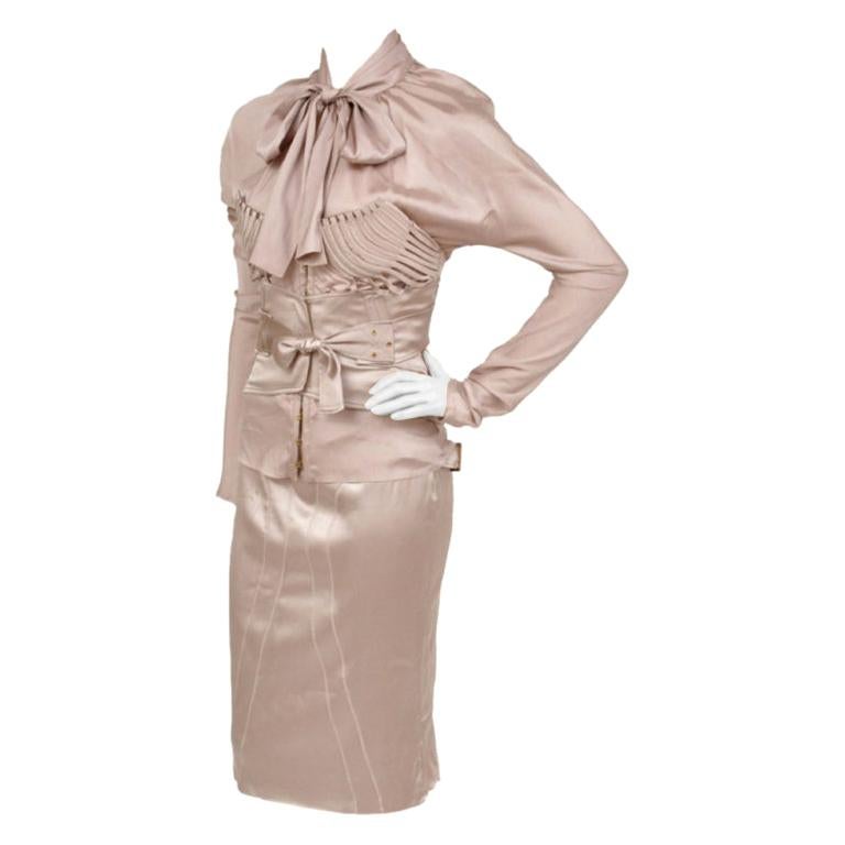 F/W 2003 Vintage Tom Ford for GUCCI nude silk corset suit