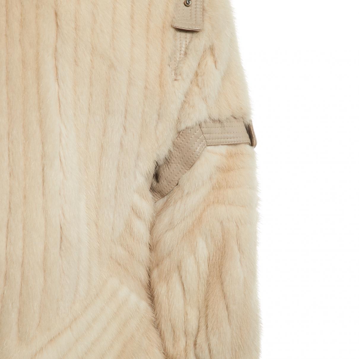 Beige F/W 2003 Vintage VERSACE runway mink fur coat with leather detail