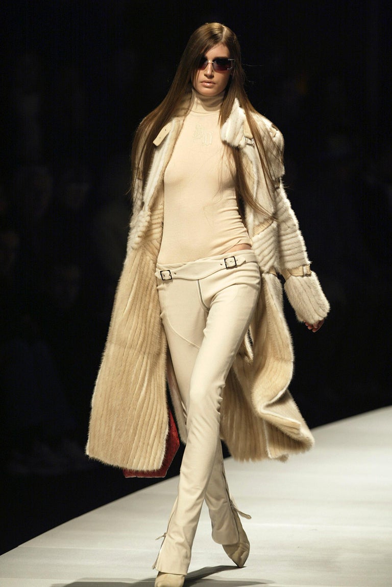 F/W 2003 Vintage VERSACE runway mink fur coat with leather detail at ...
