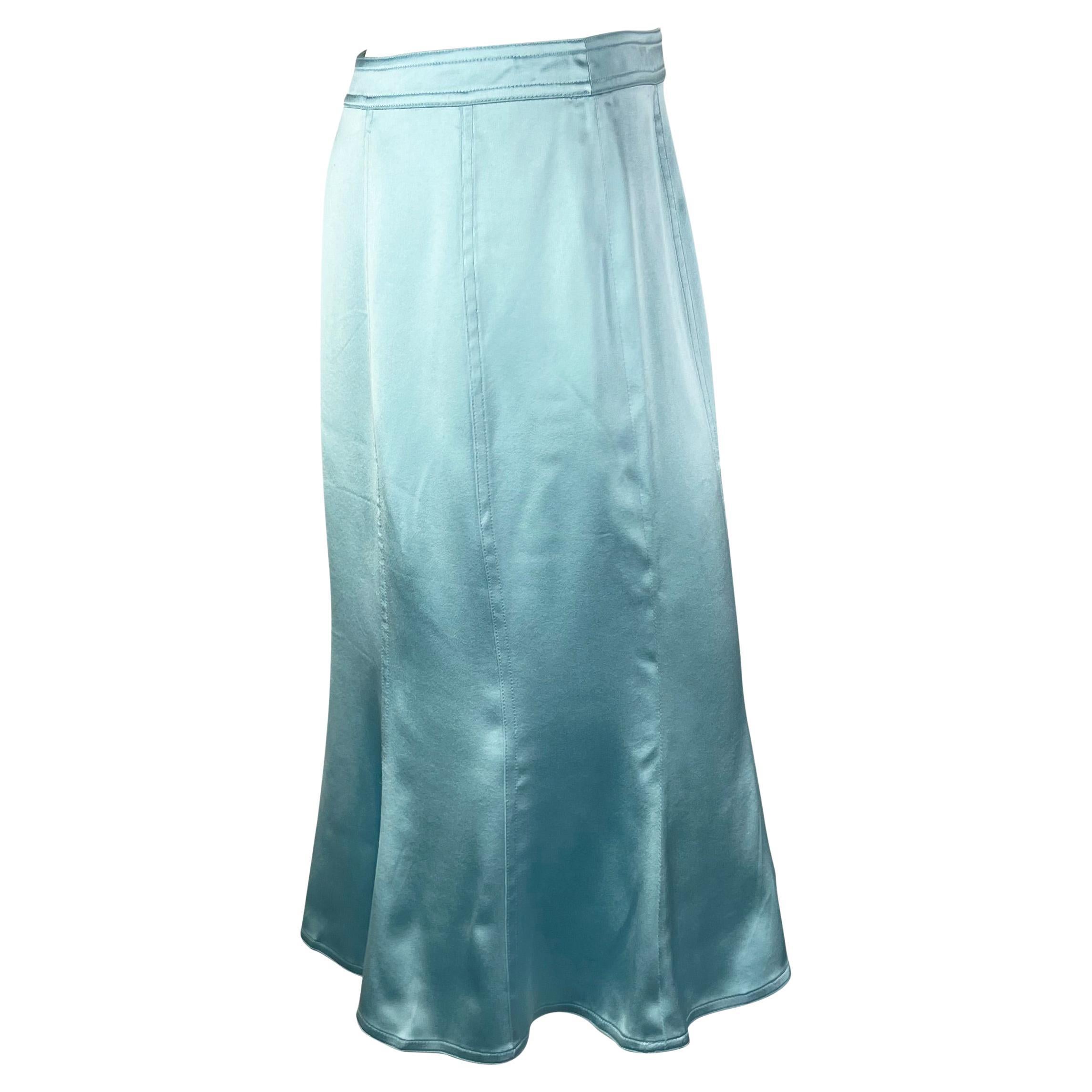 Women's F/W 2003 Yves Saint Laurent by Tom Ford Baby Blue Silk Satin Flare Skirt For Sale